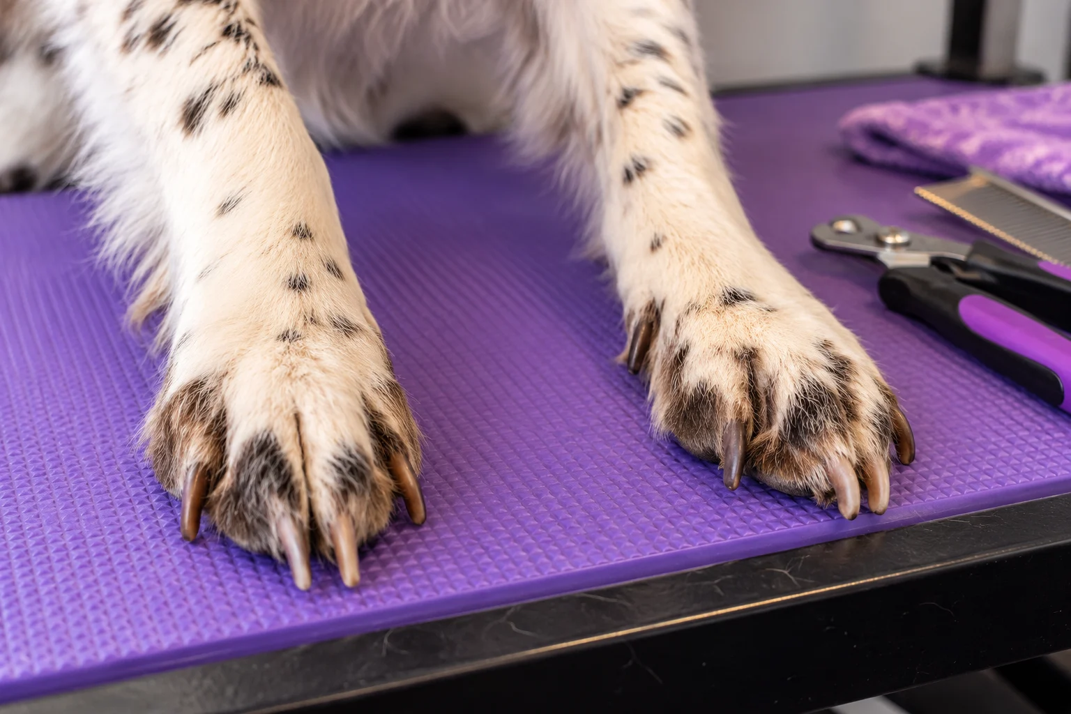 nail clipping Rubble the Springer Spaniel having his nails clipped at Victorious Grooming